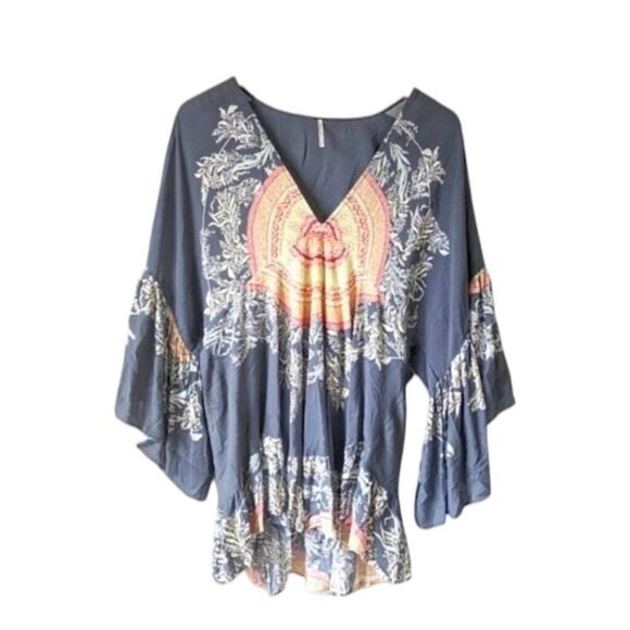 Free People Peasant Blouse Sunset Dream in Black Combo Tunic sz S - Picture 4 of 13